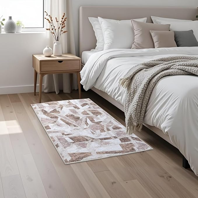 Modern Abstract Door Mat Indoor Entrance 2X3 Brown Rug Washable, Non-Slip Small Rugs for Entryway Bathroom Ultra-Thin, Throw Carpet for Kitchen Bedroom Nursery Kids Print Faux Wool-Ruum Studio Home