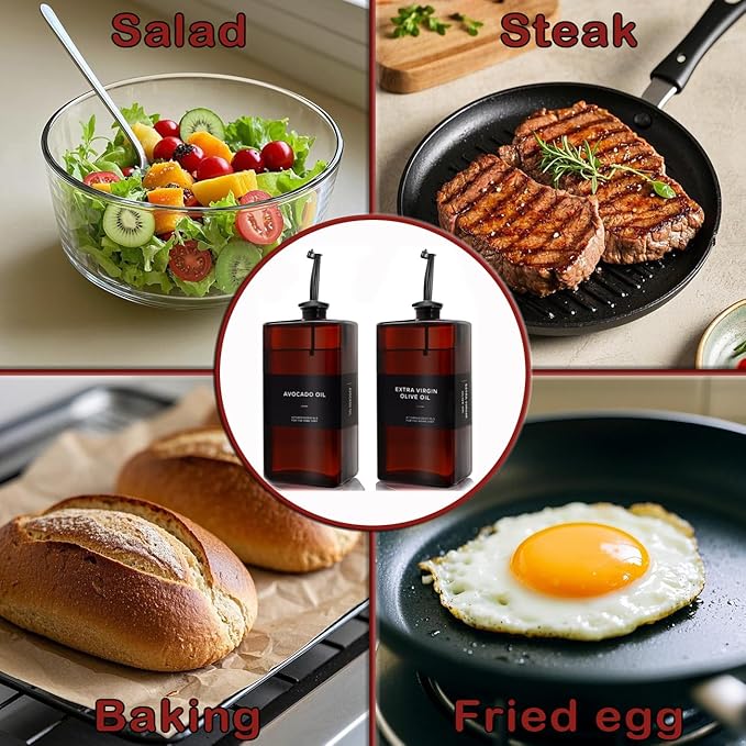 Olive Oil Dispenser Bottle for Kitchen, UV-Protected Dark Glass 16.9oz, Oil and Vinegar Dispenser Set, Soy Sauce Dispenser, Coffee Syrup Bottles- 16.9oz, Set of 2-Ruum Studio Home