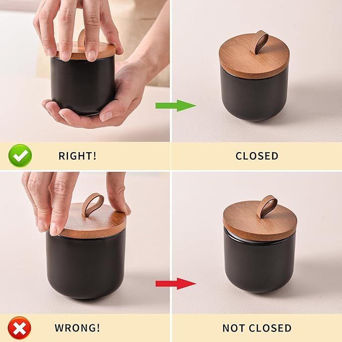 Black Ceramic Canister Set with Bamboo Lids, 3-Piece Airtight Food Storage Jars for Kitchen - Flour, Sugar, Coffee, Tea, Spice - Small, Medium, Large Sizes-Ruum Studio Home