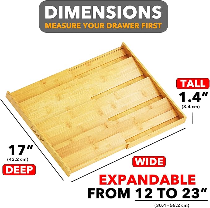 SpaceAid Bamboo Spice Drawer Organizer, (Need 3" Deep Drawer) Expandable 4 Tier Spices Rack for Cabinet, Kitchen Seasoning Storage Insert (Jars Not Included, From 12" to 23" Wide)-Ruum Studio Home