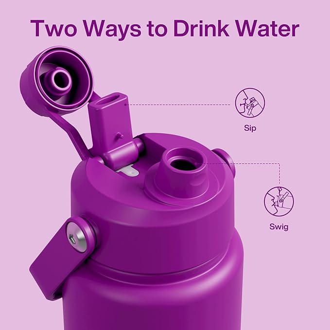 Insulated Water Bottle with Straw Stainless Steel Water Bottle, Leak-Proof, BPA-Free, Double Wall Vacuum Keeps Cold for 24 Hours for Sports, Travel, School (32 oz, Bright Magenta)