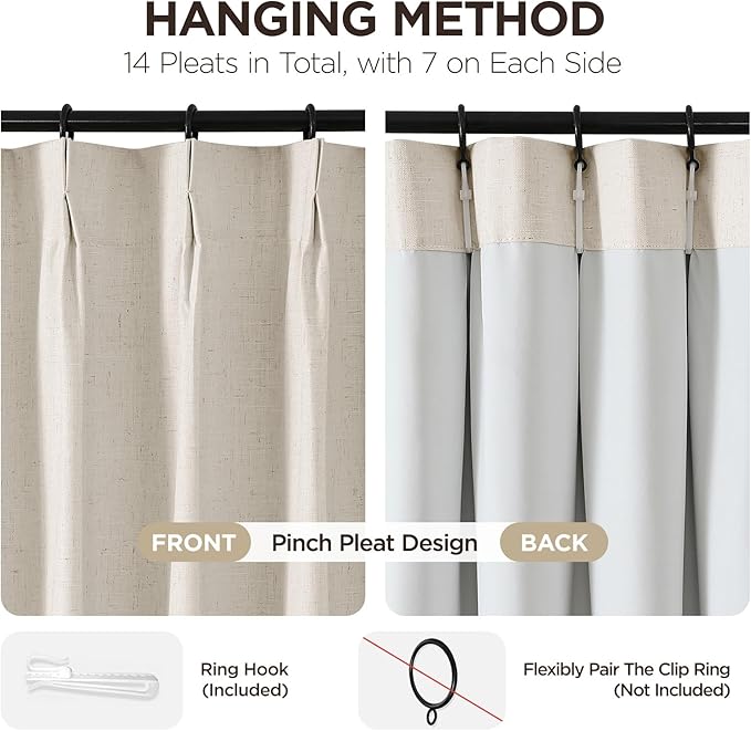 Joydeco Pinch Pleated Linen Curtains for Living Room, 100% Blackout Curtains 84 inches Long 2 Panel Thermal Insulated Pinch Pleat Drapes(Ecru,40'' Wx84'' L)-Ruum Studio Home