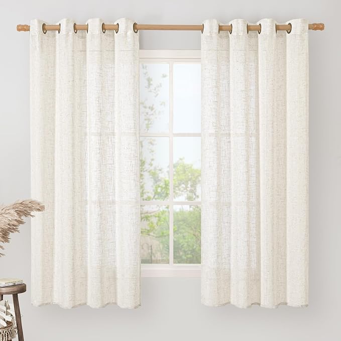 LAMIT Sheer Linen Curtains 63 inches Long for Bedroom, Bronze Grommet Linen Drapes Light Filtering Semi Sheer Curtains for Small Window/Farmhouse, 2 Panels (52 x 63 Inch, Cream)-Ruum Studio Home