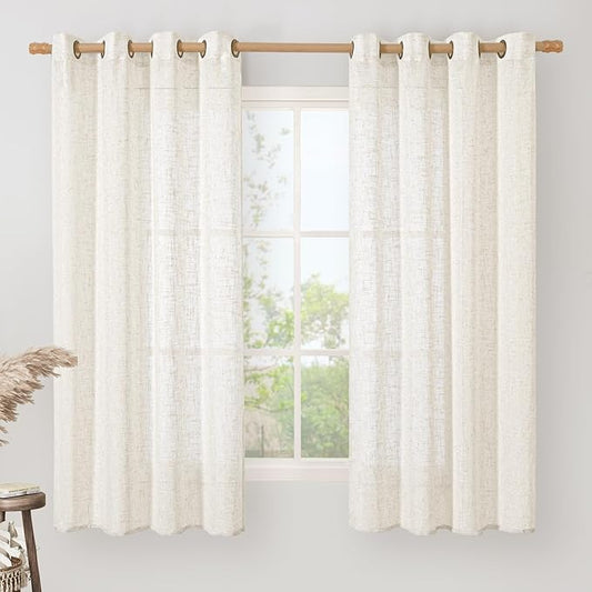 LAMIT Sheer Linen Curtains 63 inches Long for Bedroom, Bronze Grommet Linen Drapes Light Filtering Semi Sheer Curtains for Small Window/Farmhouse, 2 Panels (52 x 63 Inch, Cream)-Ruum Studio Home