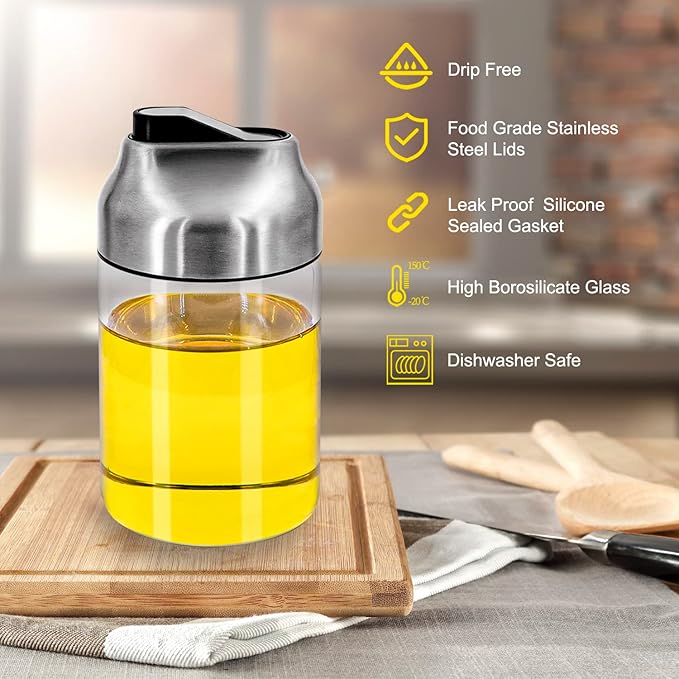 Aelga Soy Sauce Dispenser, 7oz Non-Drip Spout Oil and Vinegar Dispenser with Auto Flip Cap, Glass Oil Cruet for Kitchen Cooking-Ruum Studio Home