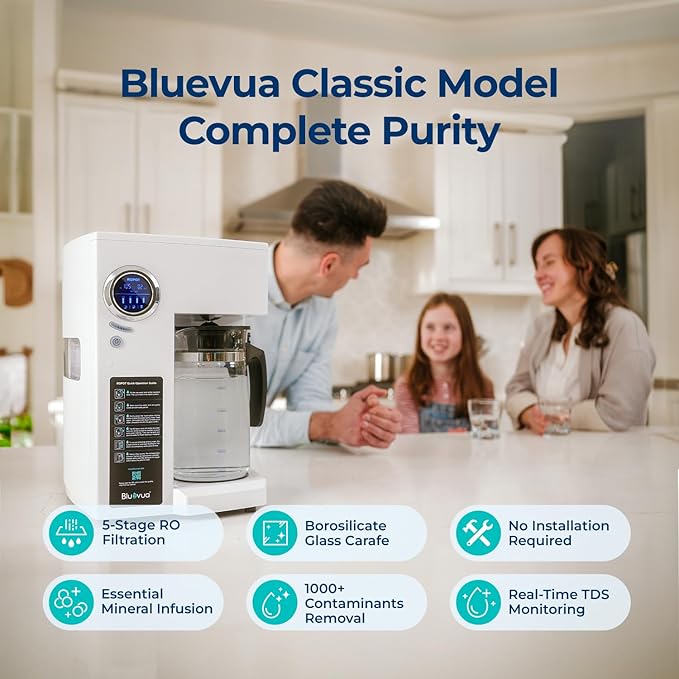 Bluevua RO100ROPOT Reverse Osmosis System Countertop Water Filter, 4 Stage Purification, Counter RO Filtration, 2:1 Pure to Drain, Purified Tap Water, Portable Water Purifier for Home-Ruum Studio Home