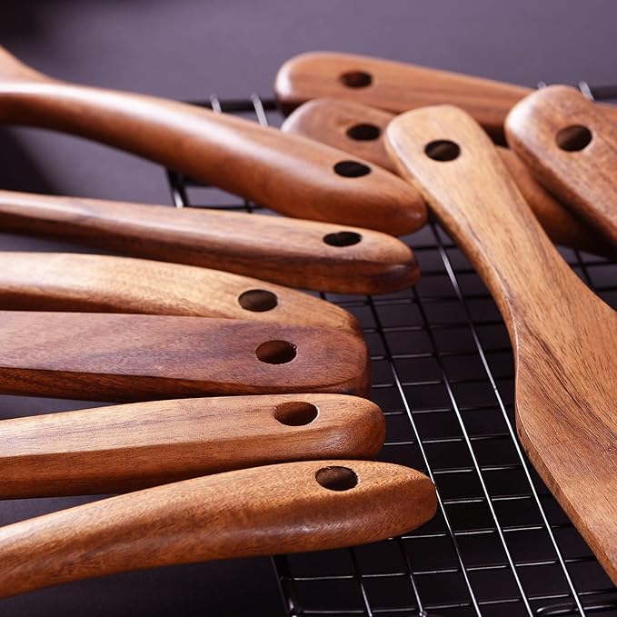Wooden Spoons for Cooking,GUDAMAYE 10 PCS Wooden Kitchen Utensils Set,Wooden Cooking Utensils For Non-stick Pan,Teak Wood Utensils Set,Spurtles Kitchen Tools As Seen On Tv-Ruum Studio Home