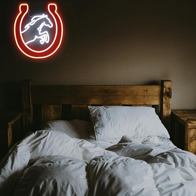Horse Neon Sign for Wall Kentucky Derby Preakness Stakes Decoration Horseshoe Neon Light Cool Animal LED Sign for Bedroom Bar Man Cave Horse Racing Party Decor Western Cowboy Men Gifts