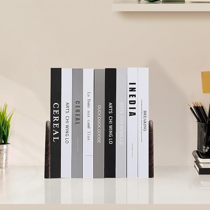 Book Ends, Sturdy Wooden Bookends for Shelves - Heavy Duty Non-Slip Book Organizers, Decorative Bookend Holders for Home Office, Library, Black Walnut Universal Economy Bookend, Small, 1 Pair-Ruum Studio Home