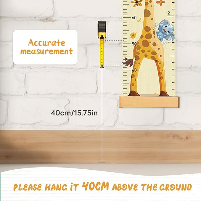 Personalized Name Growth Chart Wall Decor for Kids – Canvas Removable Height Chart Measuring Ruler 59" x 7.9" (Giraffes)-Ruum Studio Home