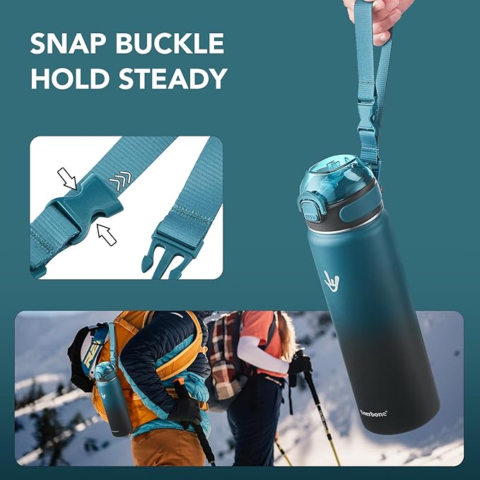 Enerbone 24 oz Insulated Water Bottle, Stainless Steel Bottle with Carrying Strap, Double-Wall Vacuum Insulation Design, Leakproof Sports Bottle with Straw, Keep Drinks Cold or Hot for Hours-Ruum Studio Home