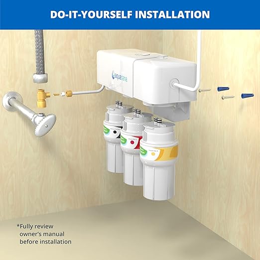 Aquasana Under Sink Water Filter System - Reduces PFAS, Lead, & Chlorine in Drinking Water - Under Counter Claryum Filtration for Kitchen - 3-Stage - Brushed Nickel Faucet - AQ-5300.55-Ruum Studio Home