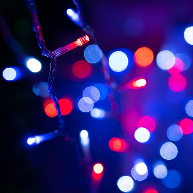Dazzle Bright 4th of July String Lights, 300 LED 100 FT Connectable Waterproof Patriotic String Lights with 8 Modes, Independence Day Decorations for Indoor Outdoor Party Decor, Red White and Blue-Ruum Studio Home