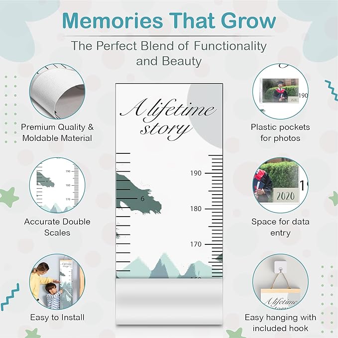 A Lifetime Story Growth Chart for Wall - Personalized for Photos, Photo Stickers, and Memory Album Feature - Height Chart for Kids - Child Height Wall Chart - Height Measurement for Wall-Ruum Studio Home