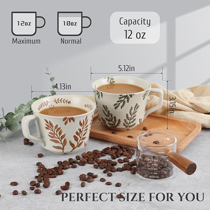 Ceramic Coffee Mug, 12 oz Novelty Unique Teacup with Large Handle, Stoneware Cup for Tea Mocha Latte Cappuccino Espresso (Set of 2, Butterfly and Ivy)-Ruum Studio Home