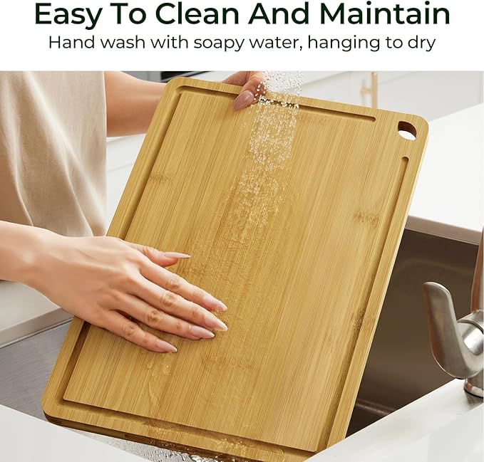 Wood Cutting Board for Kitchen - Reversible Bamboo Cutting Boards Gift Set of 3 with Juice Groove, Wooden Chopping Board for Meat, Fruit, Vegetables & Cheese (Pre Oiled, Natural)-Ruum Studio Home