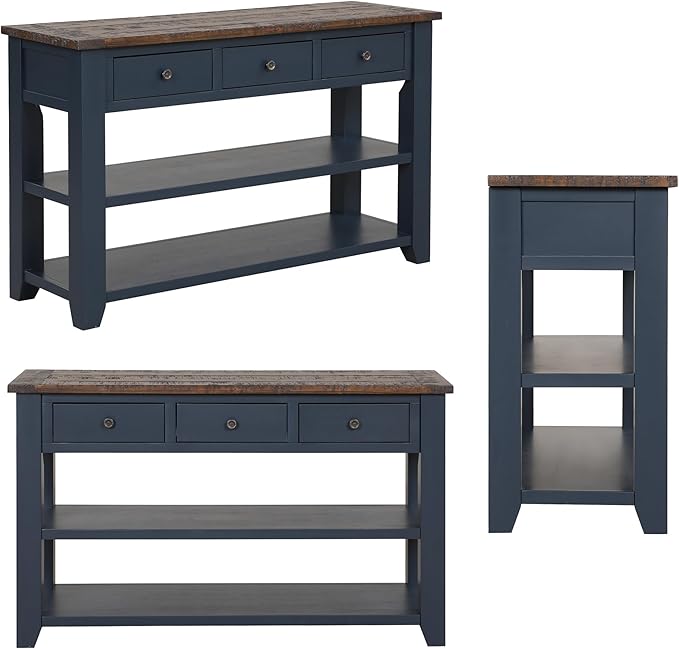 Farmhouse Wood Entry Console Table 48-Inch Modern Sofa Entryway Table with Drawers and Storage Shelves for Entrance Living Room (Blue)-Ruum Studio Home