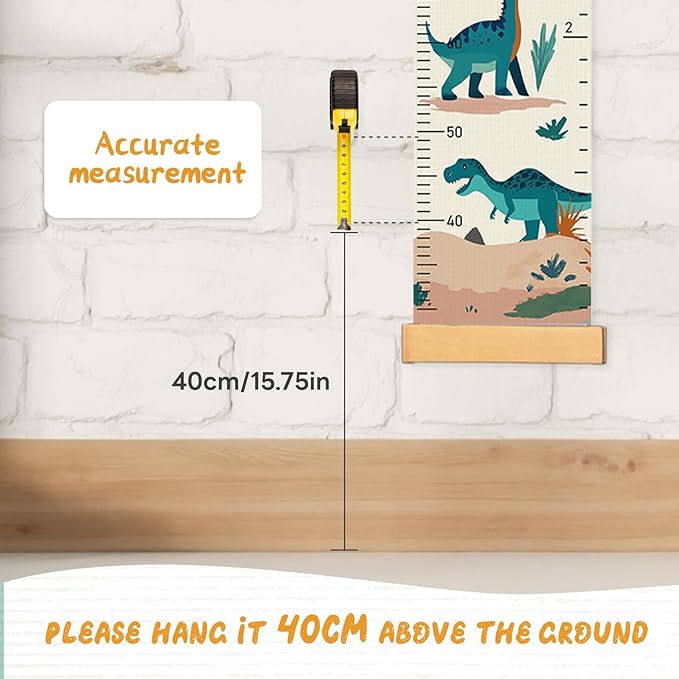 Personalized Name Growth Chart Wall Decor for Kids – Canvas Removable Height Chart Measuring Ruler 59" x 7.9" (Dinosaurs)-Ruum Studio Home