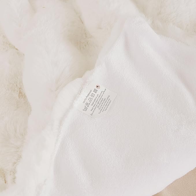 Light Beige Twin Fuzzy Faux Fur Throw Blanket for Couch Bedroom Living Room Furry Soft Fluffy Bed 60x80 Thick Warm Blanket for Winter Home Gifts 860 GSM-Ruum Studio Home