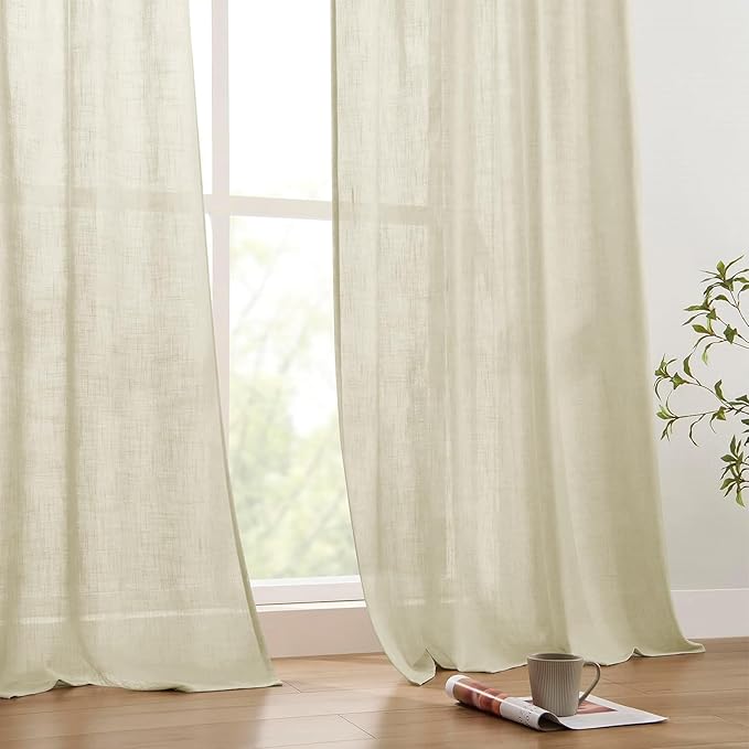 Joydeco Linen Curtains 96 inches Long 2 Panels Set,Light Filtering Curtains for Living Room Bedroom, Window Long Drapes with Rod Pockets Back Tab (W52 x L96 Inch, Natural)-Ruum Studio Home