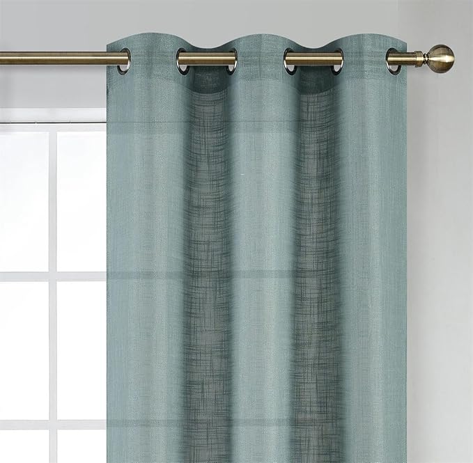MIUCO Semi Sheer Curtains Poly Linen Textured Solid Grommet Curtains 95 Inches Long for Bedroom 2 Panels (2 x 37 Wide x 95" Long) Teal-Ruum Studio Home