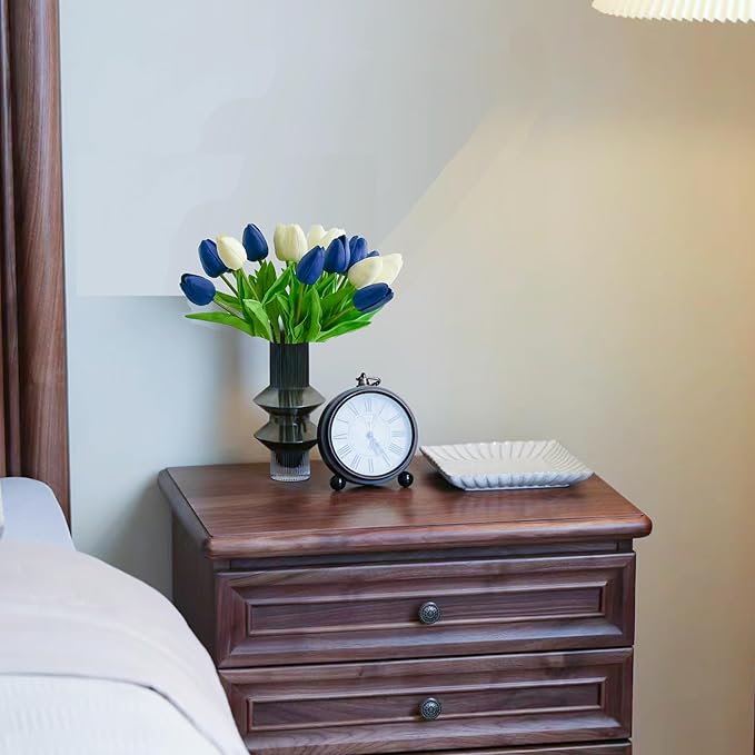 Mandy's Artificial Tulips 20 Stems Blue and White PU Faux Flowers for Wedding Home Decor 13.5 Inch-Ruum Studio Home