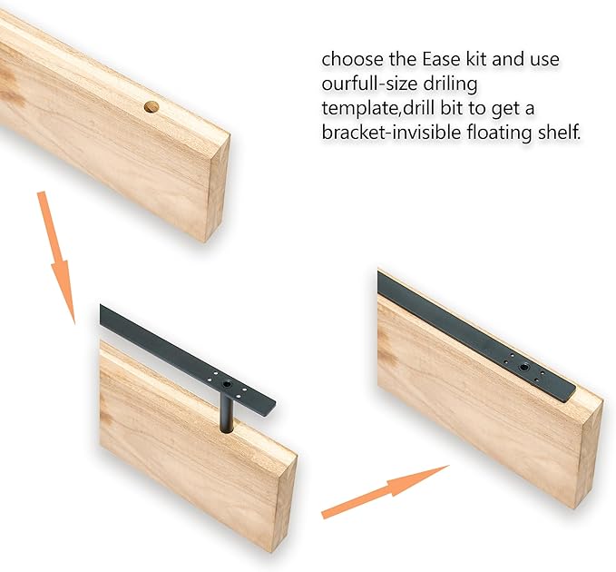 38'' Heavy-Duty Floating Shelf Bracket, Hidden Shelf Bracket for Fireplace Racks and Shelves, if Installed on Studs, max Load of 210 pounds, 38 inches (with Ease kit)-Ruum Studio Home