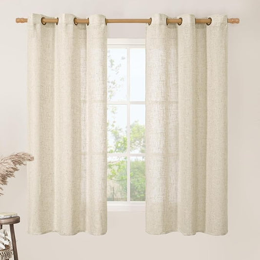 LAMIT Beige Linen Curtains 63 inches Length for Bedroom, Soft Thick Semi Sheer Light Filtering Bronze Grommet Window Treatments Decorative Drapes for Kitchen, 2 Panels Set, 34 x 63 Inch-Ruum Studio Home