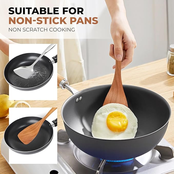 SPATUAMZ Wooden Kitchen Utensils Set, Smooth Finished Wooden Spoons for Cooking, Natural Teak Cooking Utensils Set of 9 for Nonstick Pans and Cookware-Ruum Studio Home
