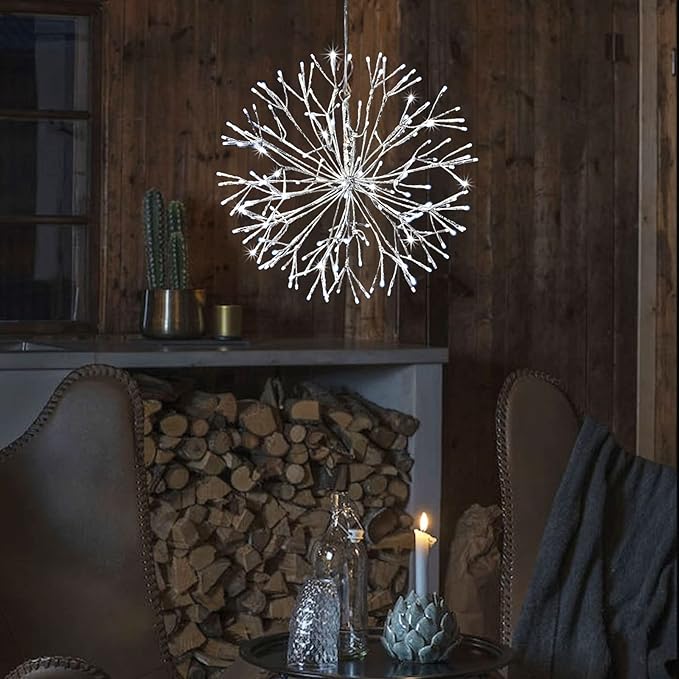 Christmas led Sparkle Ball Hanging Outdoor décorations -Haning Twig Ball,Snowflake Ornament Lights Indoor Outdoor Festive Holiday Décor 24Inch (Cool White)-Ruum Studio Home