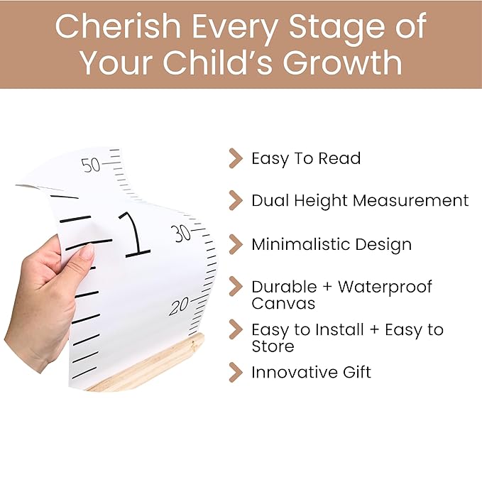 Growth Chart for Wall | Kids Height Chart Canvas Ruler with Wooden Storage Box | Waterproof Measuring Chart | Nursery Decor & Baby Shower Gift-Ruum Studio Home