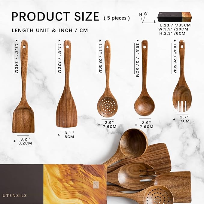 Wooden Spoons for Cooking, Nonstick Cooking Utensil Set with 5 Piece Acacia Wooden Spatulas and Spoons for Cooking, Terrific for Everyday Kitchen Tasks-Ruum Studio Home