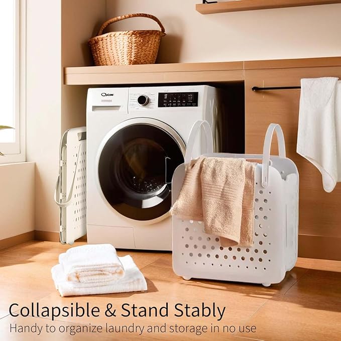45L Foldable Laundry Basket, Plastic Collapsible Laundry Baskets with Handles, 12 Gallons Dirty Clothes Hamper for Dorm Laundry Room Organization, Freestanding Wall Hanging Laundry Hamper-Ruum Studio Home