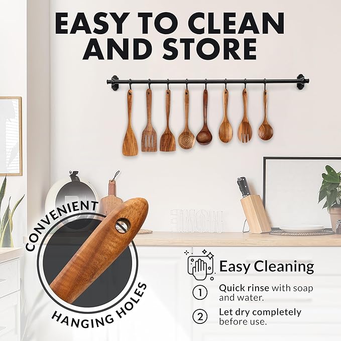 Zulay Kitchen Premium 8-Piece Wooden Spoons - Smooth Finish, Natural Teak Wood, Non-Stick, Handmade-Ruum Studio Home