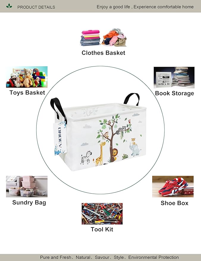 Rectangular Folding Laundry Basket,waterproof Canvas Basket,gift basket,Suitable for children's room,Office,Clothes,Toys Storage(Tree Animals)-Ruum Studio Home