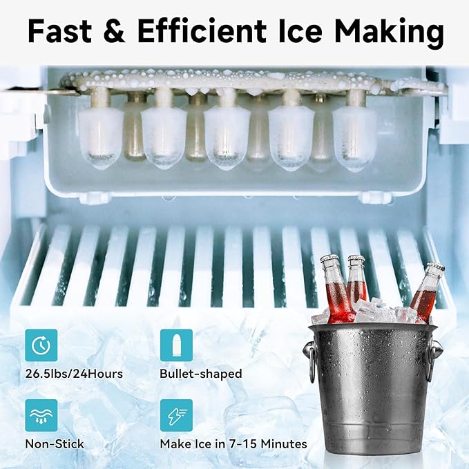 ICEPURE Water Dispenser with Ice Maker, 3-in-1 Hot and Cold Water Cooler with Built-in Bullet Ice Maker Machine, 26.5lbs/24H, Top Loading for 3-5 Gallon Bottle, Child Safety Lock, Black-Ruum Studio Home