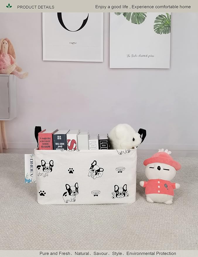 Rectangular Fabric storage box, decorative basket and finishing basket with handle are used for the storage of clothes, books and sundries (Bulldog) 14.9’’L ×10.2’’W×9.05’’H inches-Ruum Studio Home