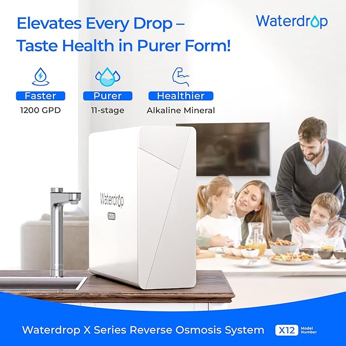 Waterdrop X12-Alkaline Mineral pH+ Reverse Osmosis System, NSF/ANSI 42&58&372 Certified, 1200 GPD RO Water Filter, 11-Stage Filtration Tankless RO System, 3:1 Pure to Drain, UnderSink, BPA Free-Ruum Studio Home