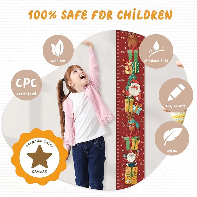 Personalized Name Growth Chart Wall Decor for Kids – Canvas Removable Height Chart Measuring Ruler 59" x 7.9" (Santa Claus Gifts)-Ruum Studio Home