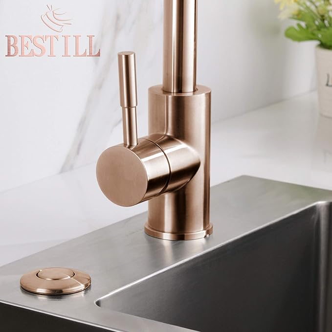BESTILL Garbage Disposal Air Switch Kit - UL Listed, Cordless Sink Top Switch Button for Waste Disposer, Long Push Button with Brass Cover, Antique Copper, Compatible with all Garbage Disposals-Ruum Studio Home