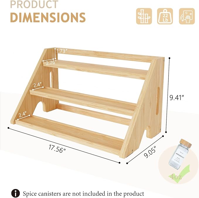 Bamboo Spice Rack Organizer -3-Tier Spice Rack for Countertop,Cabinet Spice Rack Organizer for 27 Spice Jars(4oz),Step Shelf (yellow)