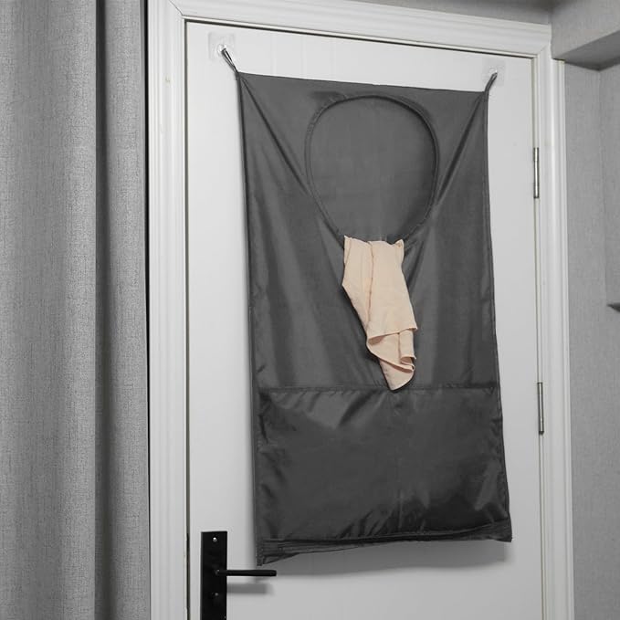 Saves Space Door-Hanging Laundry Bag,Door Hanging Laundry Hamper with 2 Different Types of Hooks, Polyester Fabric Hanging Laundry Basket for Clothes Size 22"X37" -2 Pack Gray-Ruum Studio Home