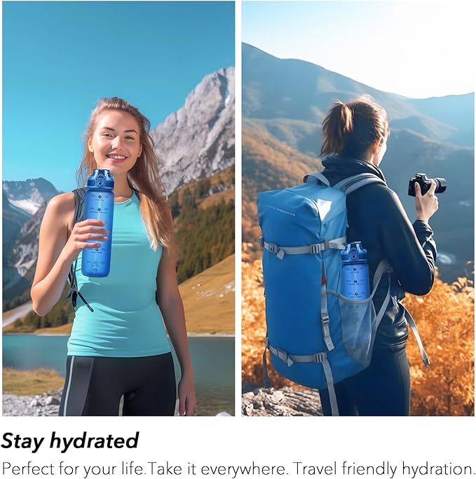 32oz Motivational Water Bottles with Time Marker & Fruit Strainer, Transparent Gradient Color Water Bottle with Times to Drink, Leakproof & BPA Free, Reusable Bottle with Strap (No Straw)-Ruum Studio Home