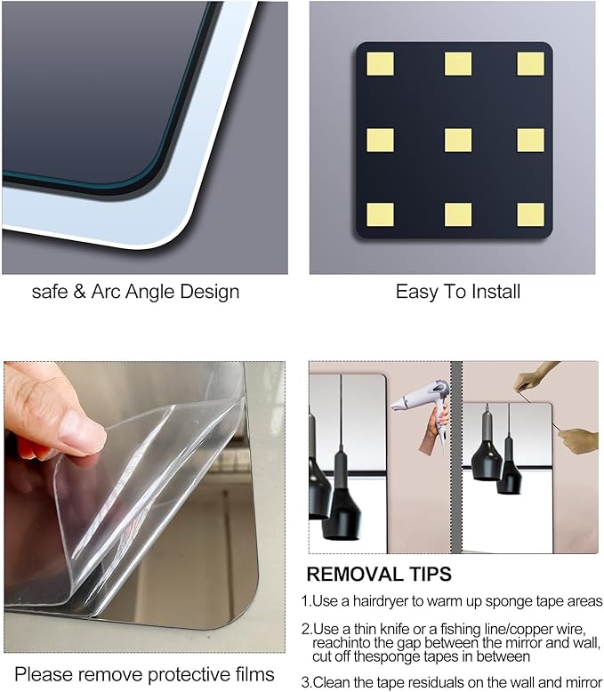 Unbreakable Full Length Wall Mirror,The Door Mirror,4Pack 13.5''x13.5'',Acrylic Mirror Kids,Shatterproof Plexiglass Long Mirrors for Bedroom Closet,Children Non Glass Stick on Mirrors-Ruum Studio Home