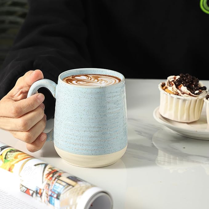 Hasense Porcelain Coffee Mugs Set of 6, 15 Ounce Large Ceramic Coffee Cups Set with Handle for Latte, Tea, Cocoa and Hot Chocolate, Sky Blue Coffee Mugs for Men and Women, Microwave Safe-Ruum Studio Home