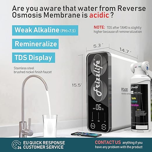 Frizzlife Reverse Osmosis Water Filter - Alkaline Mineral pH+, 600 GPD High Flow, Tankless RO Reverse Osmosis System, Under Sink, Reduce TDS, Compact, 2:1 Drain Ratio, PD600-TAM3-Ruum Studio Home