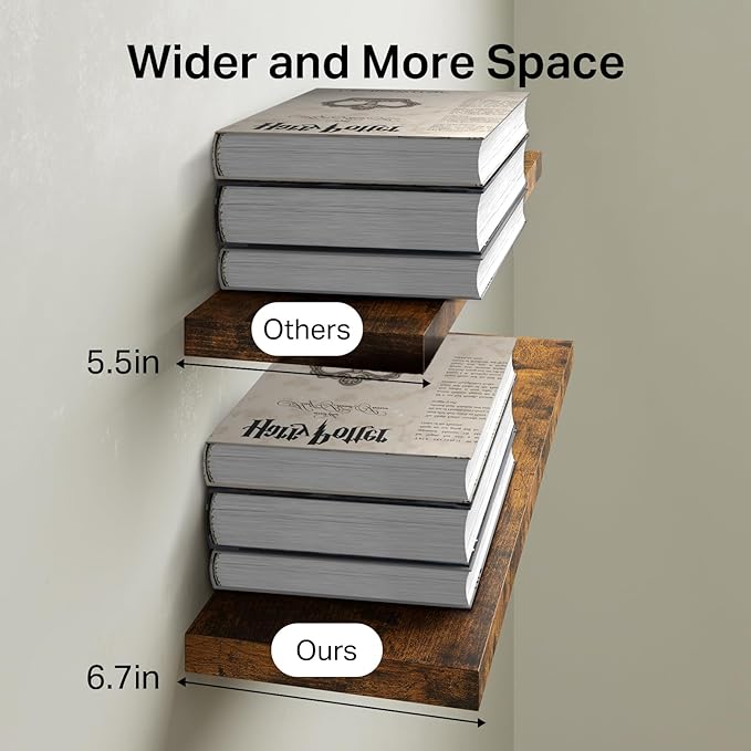 BAYKA Floating Shelves for Wall, 22.5 inches Wall Mounted Rustic Wood Shelves for Bathroom, Bedroom, Living Room, Floating Shelves for Books/Storage/Decor(Rustic Brown,Set of 3)-Ruum Studio Home