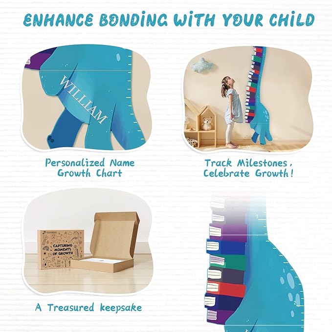 Personalized Name Growth Chart for Wall, Dinosaur Book Wooden Growth Chart Kids Height Chart, Wall Measurement for Kids, Height Chart for Wall, Growth Ruler for Toddler Playroom Decor-Ruum Studio Home
