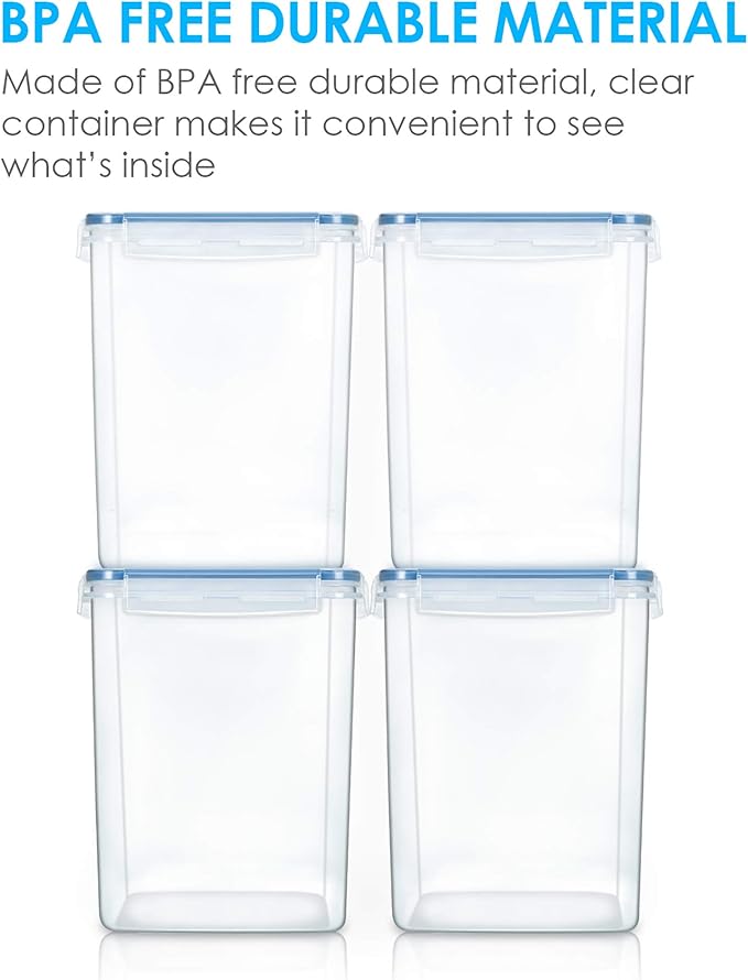 Vtopmart Large Food Storage Containers 5.2L / 175oz, 4 Pieces BPA Free Plastic Airtight Canisters for Flour, Sugar, Baking Supplies, Rice with Lids, 4 Measuring Cups and 24 Labels, Blue-Ruum Studio Home