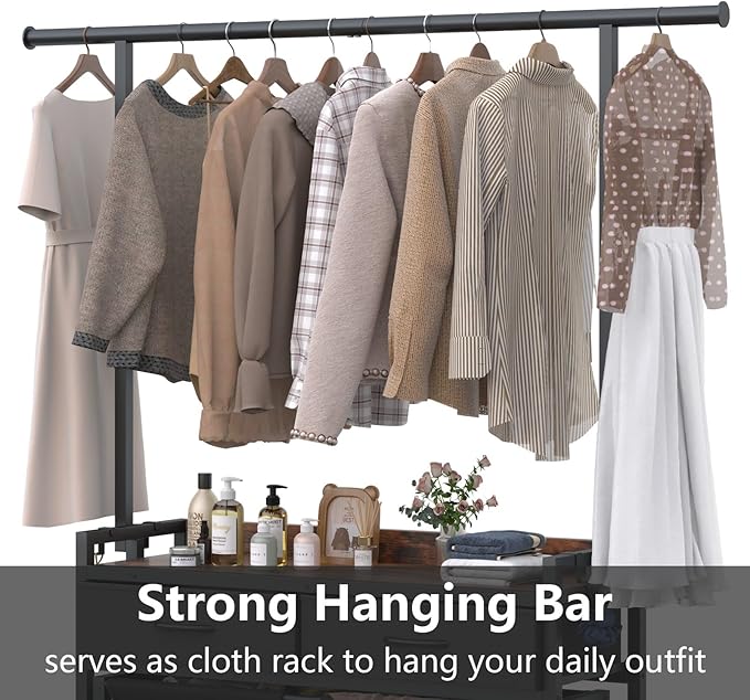 Laundry Sorter Hamper with Hanging Cloth Rack, Laundry Basket with 3 Section Pull-Out Rolling Bags, Laundry Sorter for Organization and Storage with 2 Drawers for Laundry Room (Vinatge Brown)-Ruum Studio Home